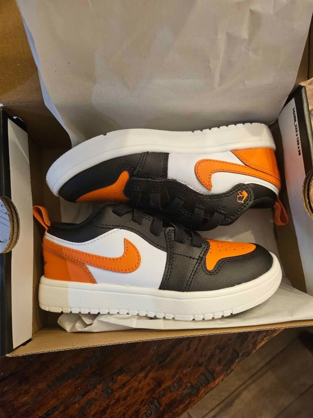 Jordan Kids Black, White & Orange Low-Top Sneakers